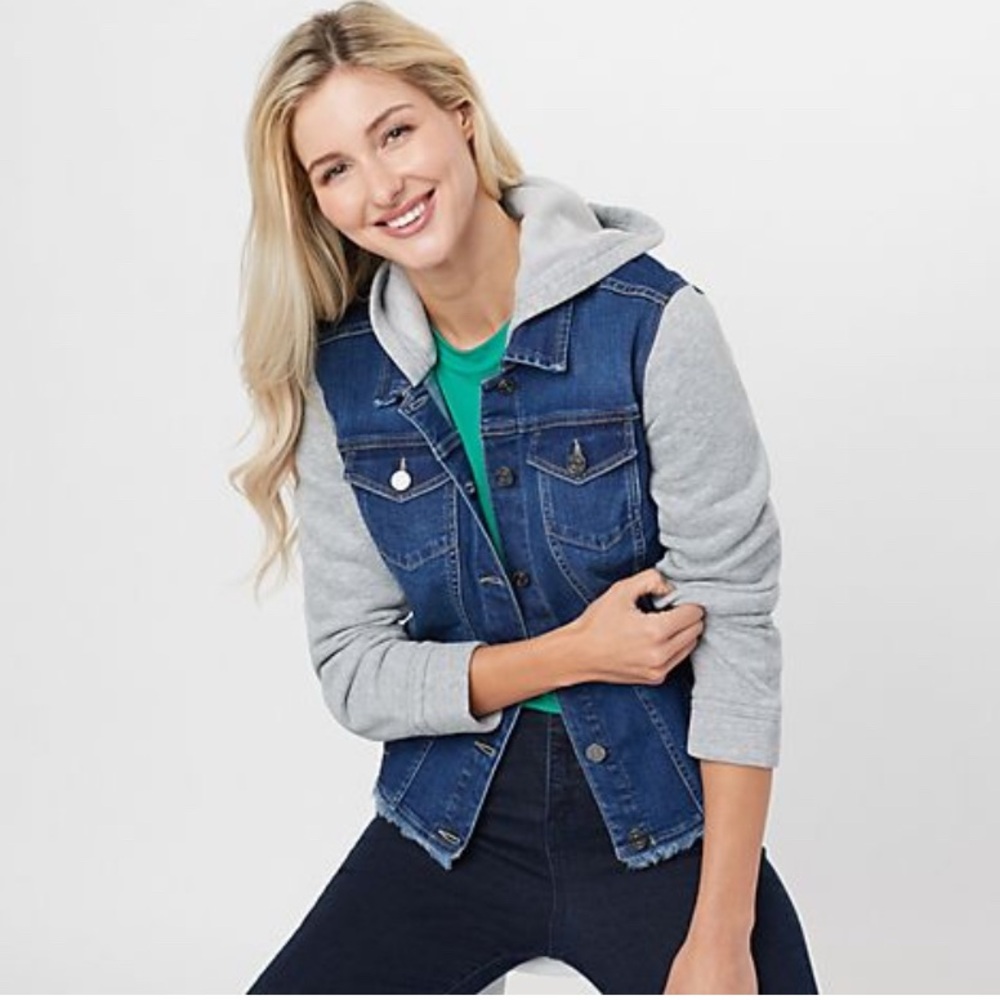 Susan Graver Stretch Denim Frayed Hem & French Terry Jean Jacket - Picture 5 of 16